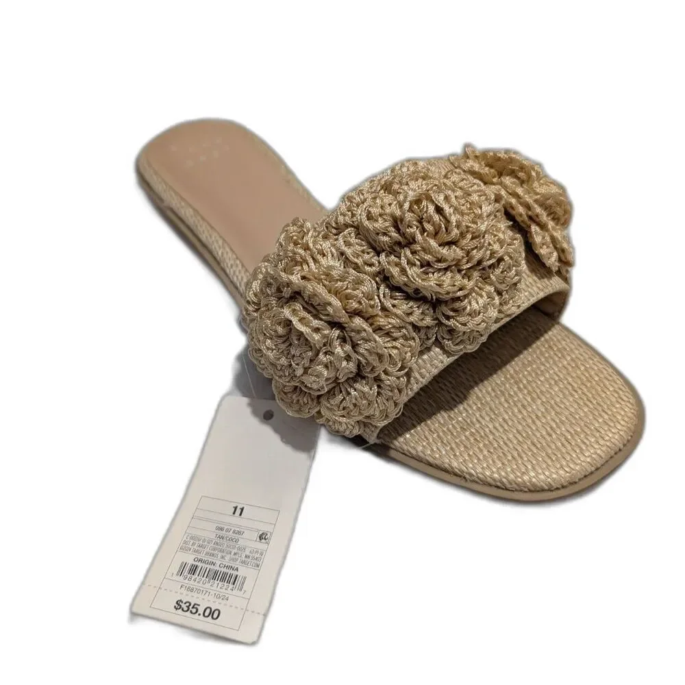 Women's Coco Raffia Flower Sandals -A New Day- Tan Size 11